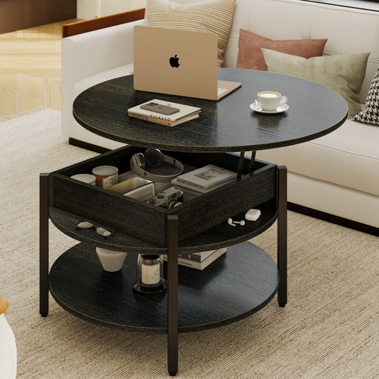 Wynny 36"W Lift Top Coffee Table with Storage, Round Wood Cocktail Table