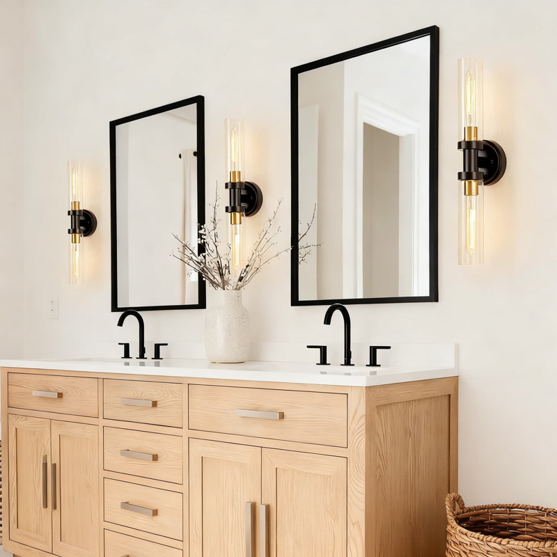 Modern Bathroom Sconces Wall Lighting With Clear Glass Shades, 2-Light Vanity Fixture For Mirror, Living Room, Hallway, E26 Base Compatible