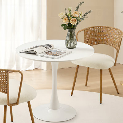 Table de salle à manger ronde de luxe légère avec base en tulipe et plateau en panneau de fibres à densité moyenne de 31,5 pouces, style médiéval moderne
