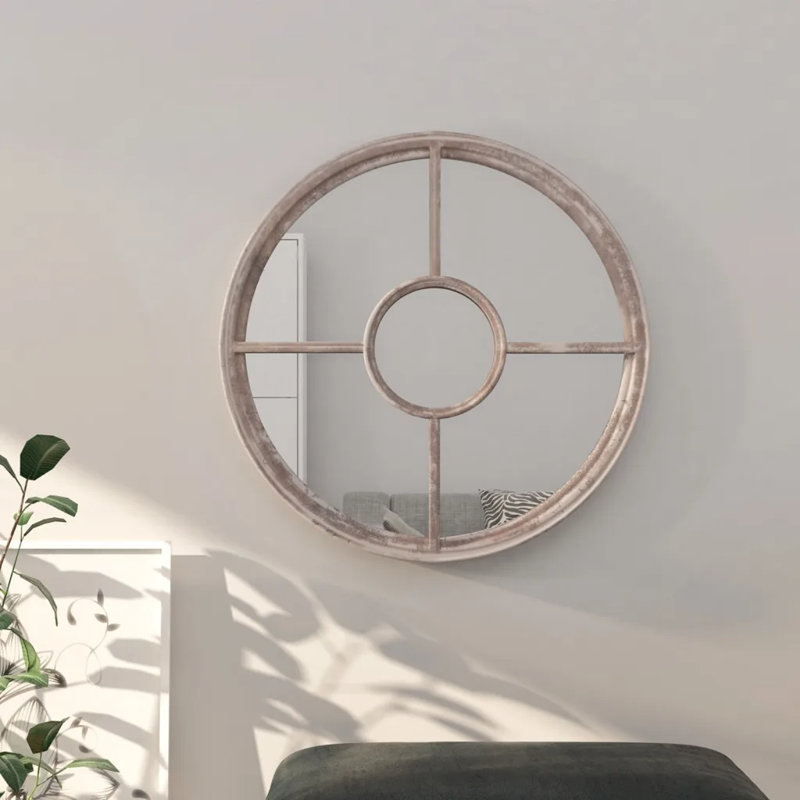 SandpiperCove Metal Flat Wall Mirror, 60cm H x 60cm W, Sand