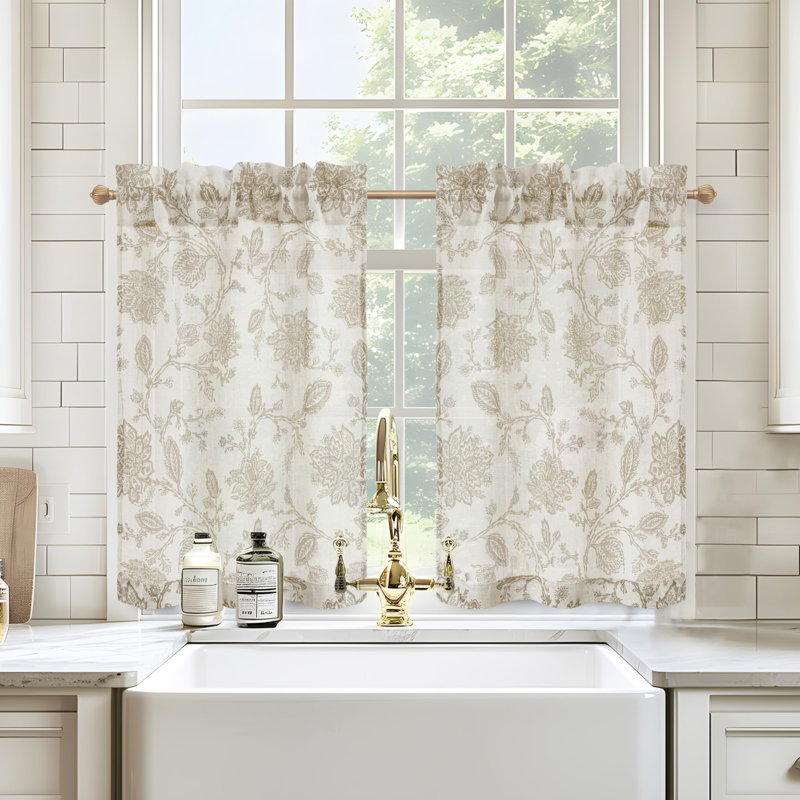 Kitchen Curtain Floral Tier Linen Short Pinstripe Cafe for Living Room Bathroom Julia Farmhouse Rustic Curtains Rod Pocket 2 Panels