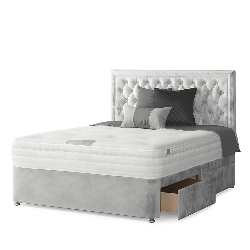 Fan Divan Bed Base, Single (3'), Silver, 2 Right Drawers