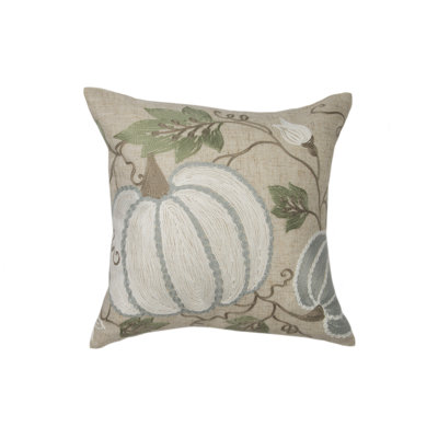  Harvest Pumpkins And Vines Crewel Embroidered Fall Pillow, 14 By 14-Inch