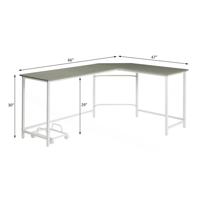 L-Shape Rectangular Computer Desk, Gray And White