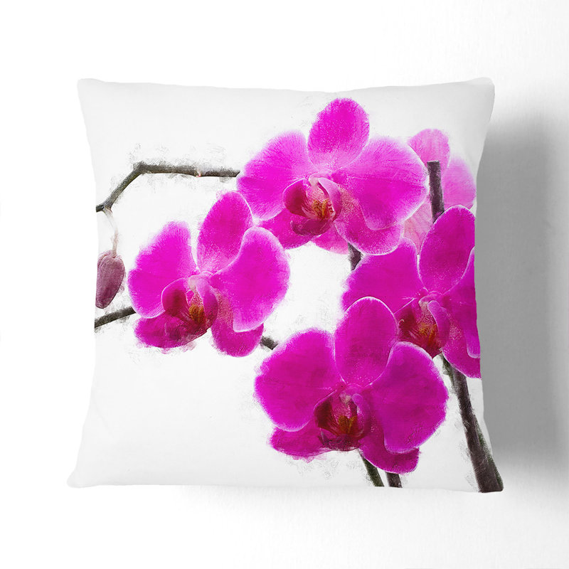 Orchid Flowers Vol.2 Painting Square Throw Cushion, 55cm H x 55cm W x 20cm D, White