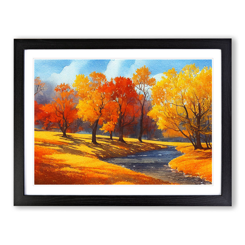 Autumn Forest In Watercolour Vol.4 - Single Picture Frame Print, Black Framed, 46cm H x 64cm W x 2cm D