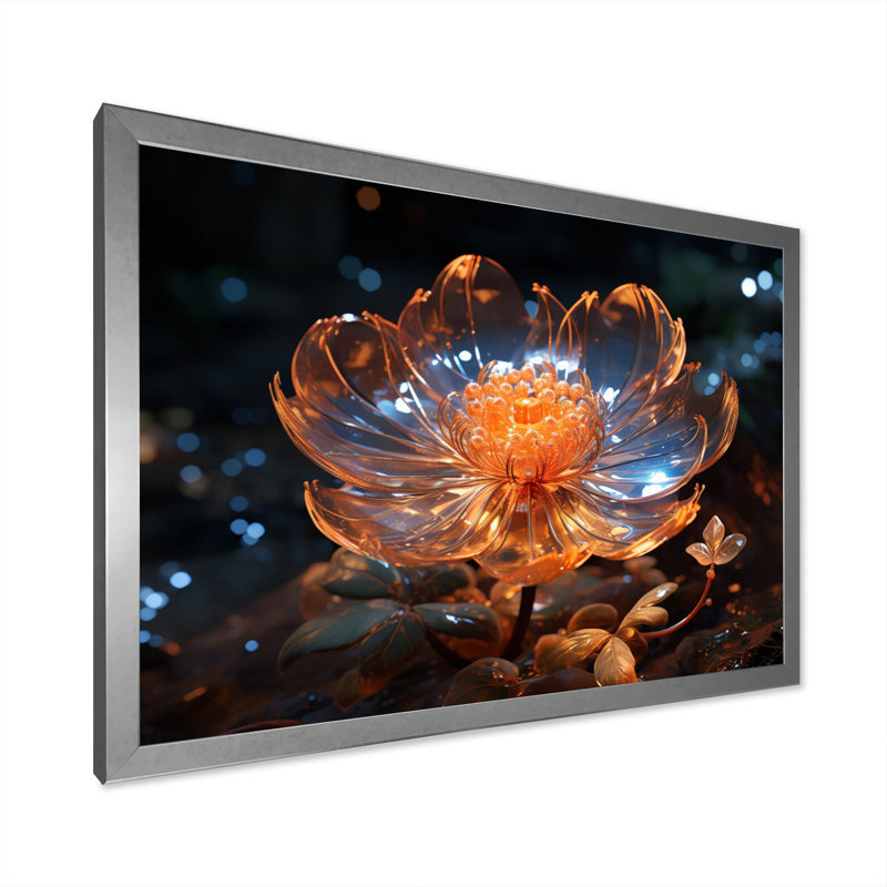 Fleurs de cristal orange III sur toile, H 34 po x l 44 po x P 1 po, Cadre photo argenté