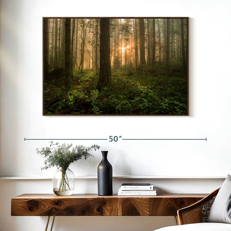 Lever de soleil sur la forêt de l'île Lummi, Cadre flottant noyer, 40 po x 27 po