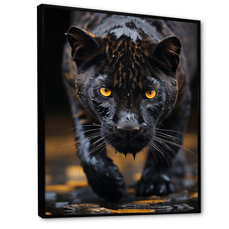 Panthère contrastante II sur toile, H 44 po x l 34 po x P 1,5 po, Cadre flottant noir