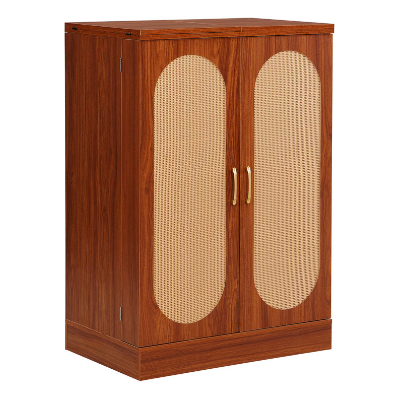 Armoire de bar à la maison avec porte en rotin industriel, armoire de bar pliante avec rangement