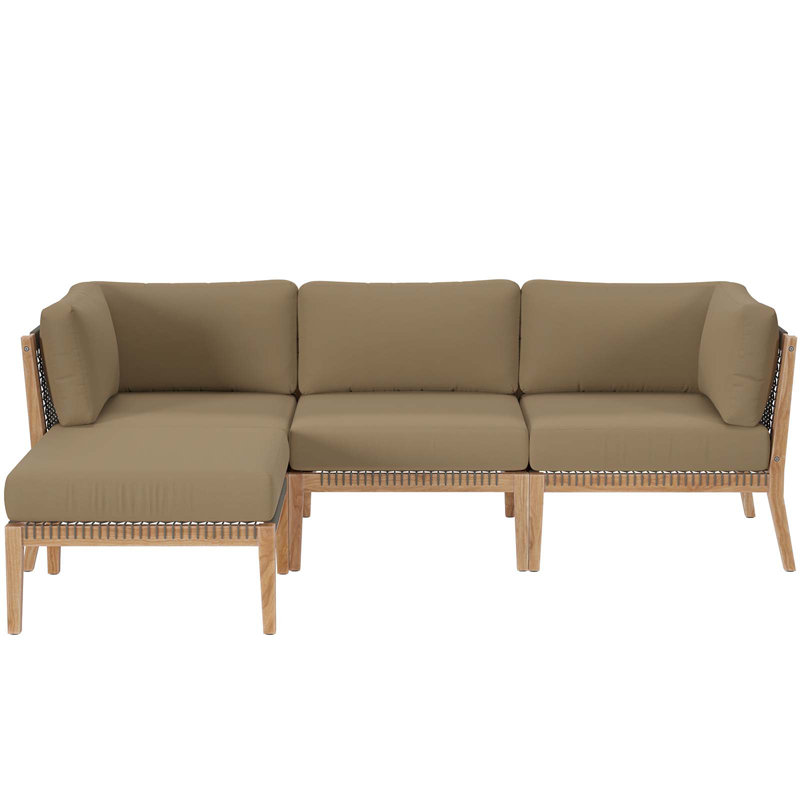 Canapé modulaire d'extérieur en bois de teck 4 pièces Clearwater par Modway, Brun clair