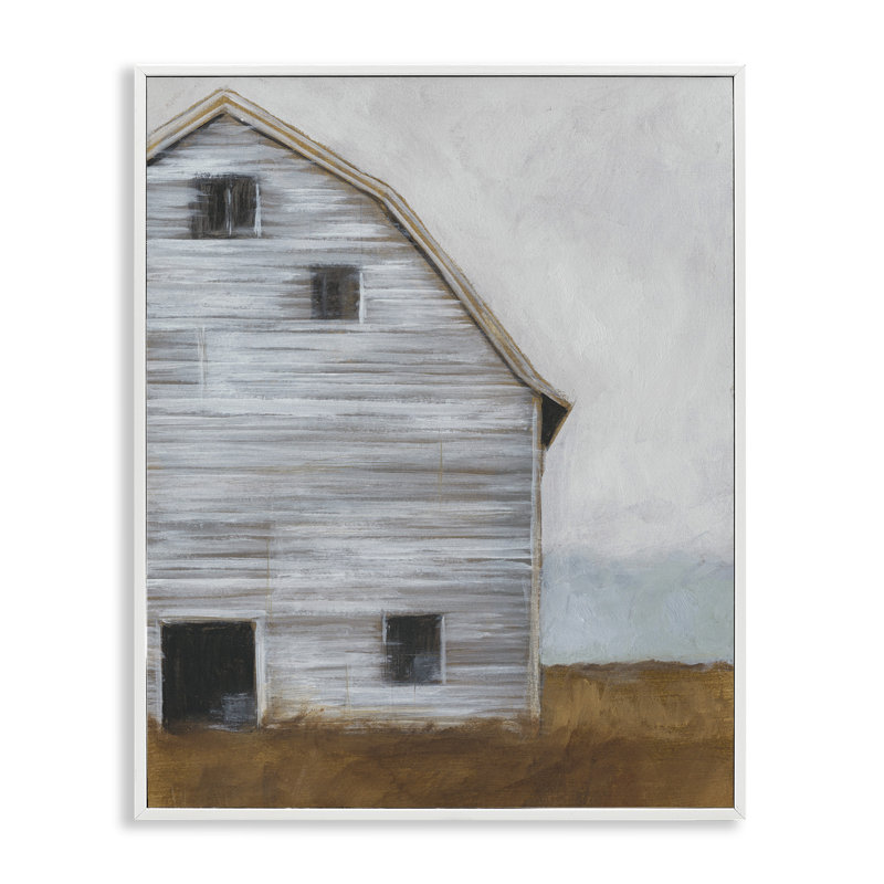 «Worn Old Barn Farm», reproduction de peinture acrylique, H 20 po x l 16 po, Giclée encadrée blanc bord de mer