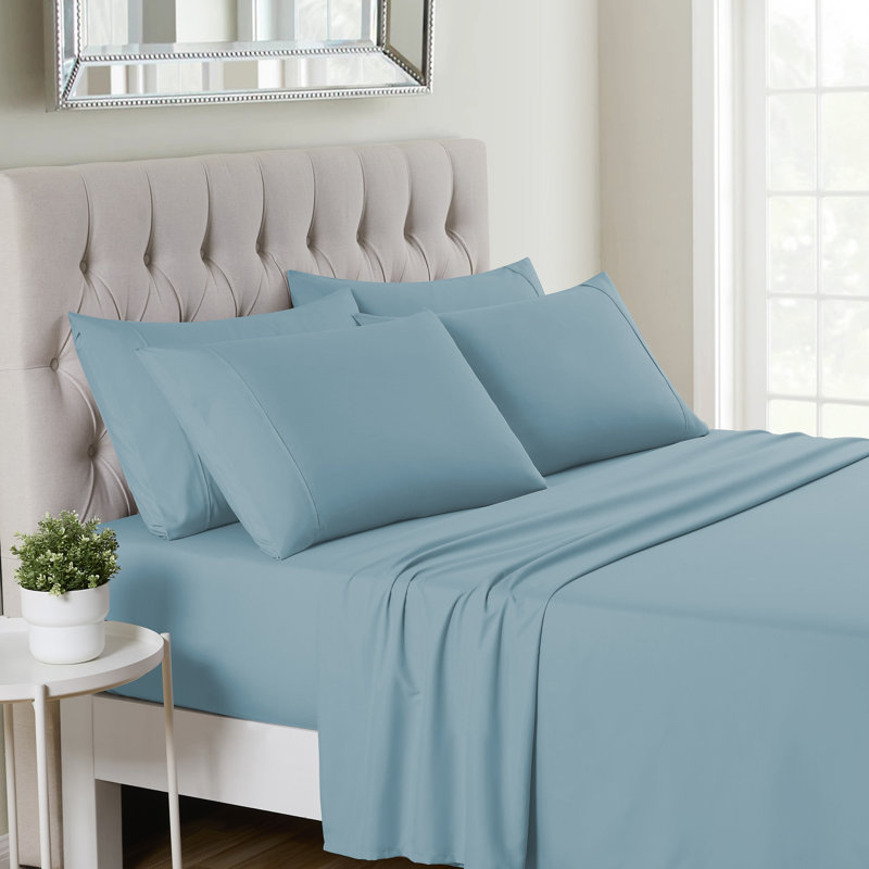 Luxurious Soft Microfiber Sheet Set with Bonus Pillowcases, Mist, Full Sheet Set with 4 Pillowcases