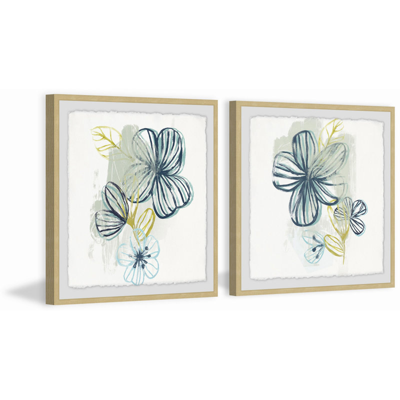 Floral Offset III Diptych - ensemble de 2 reproductions de cadres photo, H 32 po x l 32 po x P 1,5 po