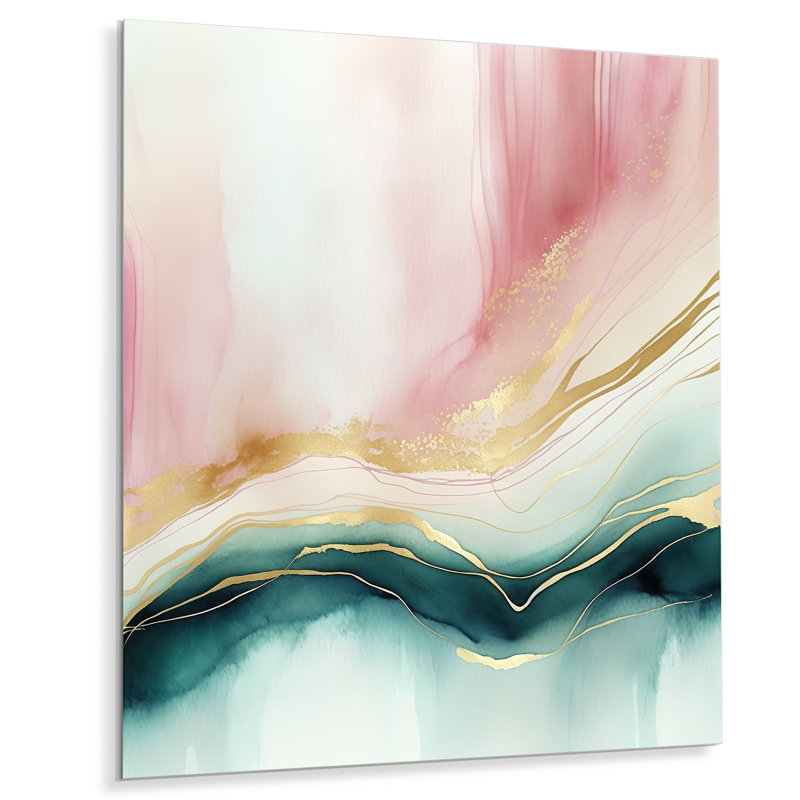 Géode abstraite marbre rose et vert II - décoration murale abstraite en marbre en métal, H 20 po x l 12 po x P 1 po