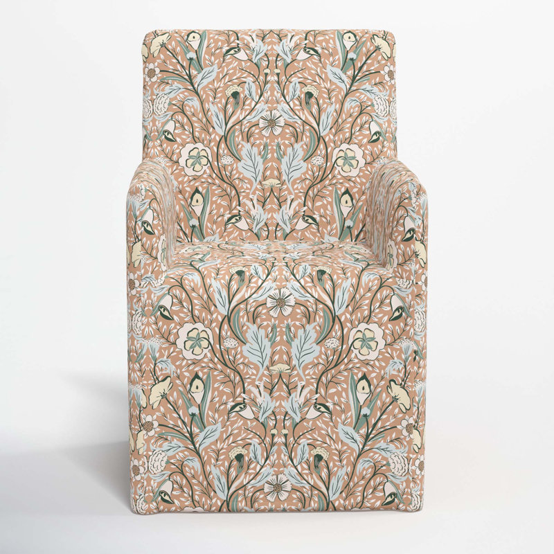 Silvia 20'' H Cotton Upholstered Armchair, Morris Botanical Peach