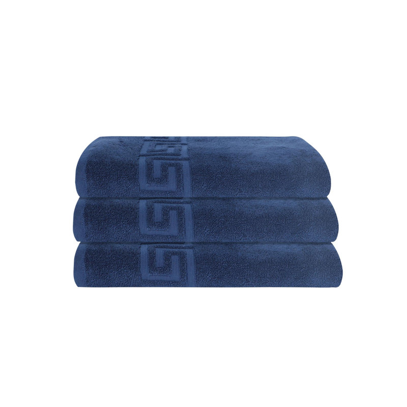 Ensemble de trois draps de bain bleu marine à motif grec en coton turc, 40 po x 60 po
