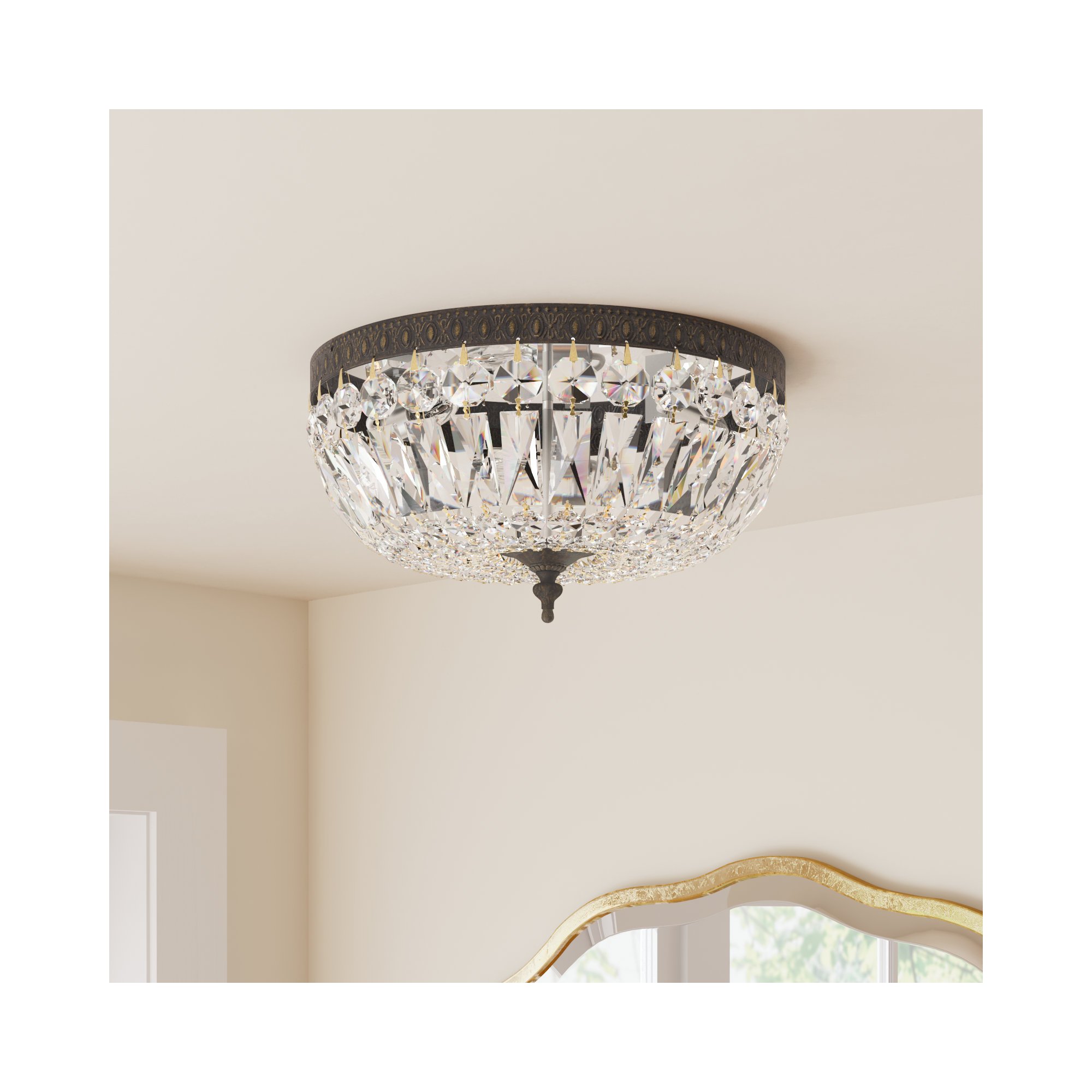Linal 3 Light Crystal Flush Mount, English Bronze
