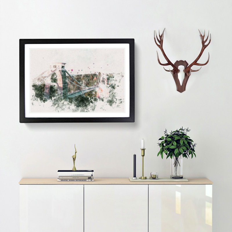 Clifton Suspension Bridge In Bristol - Single Picture Frame Painting on MDF, Black Framed, 40cm H x 60cm W x 2cm D