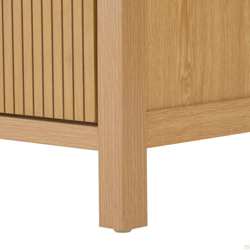 Meuble-lavabo de salle de bain cannelé de 30 pouces avec lavabo - Armoire en bois moderne autoportante avec portes à fermeture en douceur, 1 tiroir et rangement ouvert, décoration circulaire décorative, bois massif et panneau de fibres à densité moyenne,