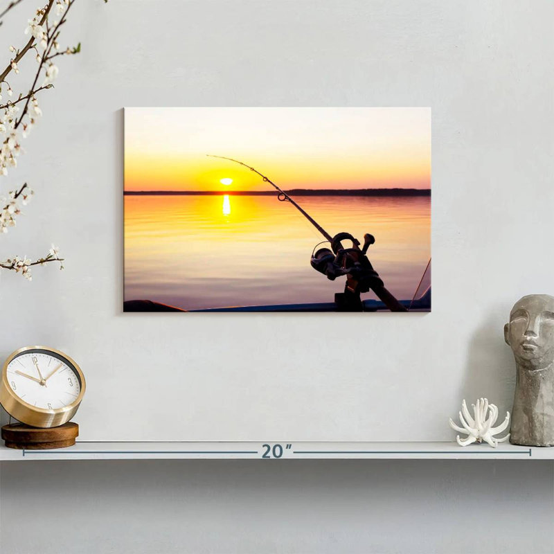 Pêche au coucher du soleil, H 8 po x l 12 po