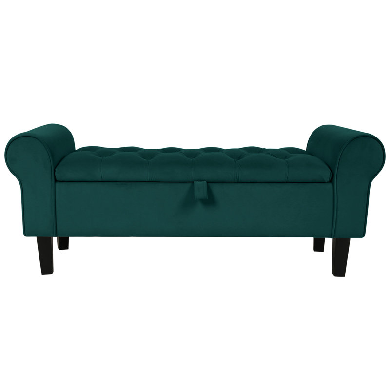 Jillia Velvet Upholstered Storage Bench, Green