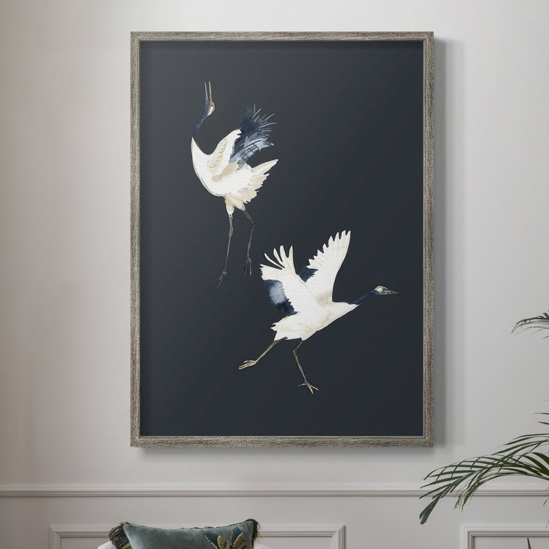 Cranes on Indigo II, reproduction encadrée - bois massif, H 11 po x l 9 po