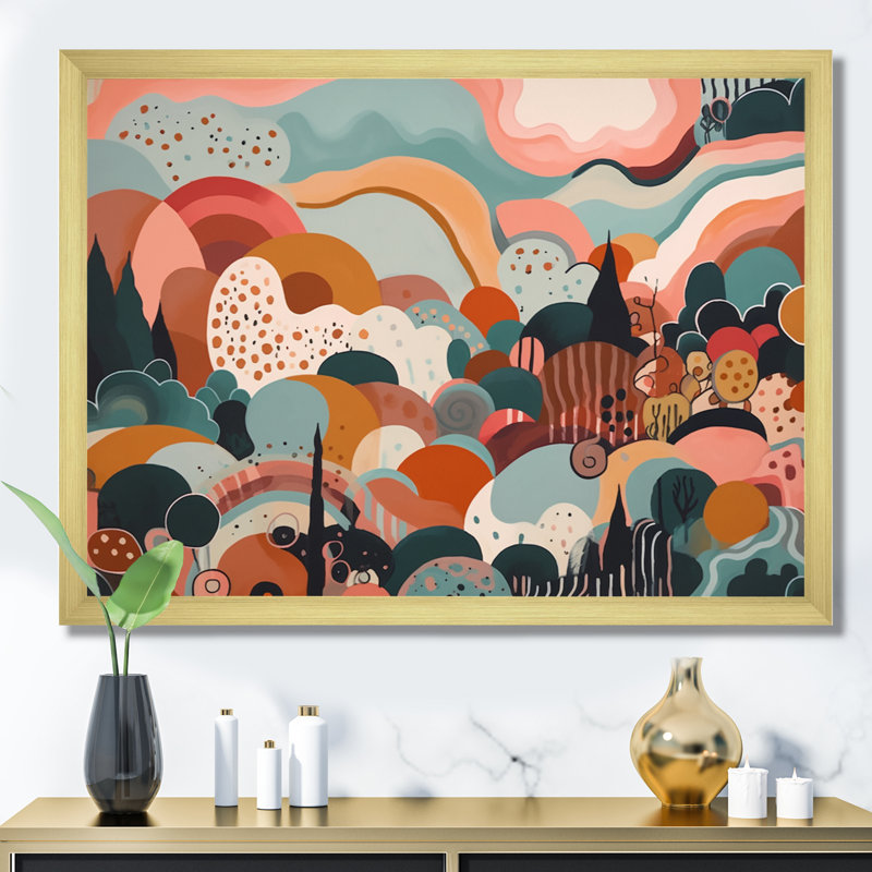 «Pink Green Minimalims Explosion I» sur toile, H 12 po x l 20 po x P 1 po, Encadrement doré