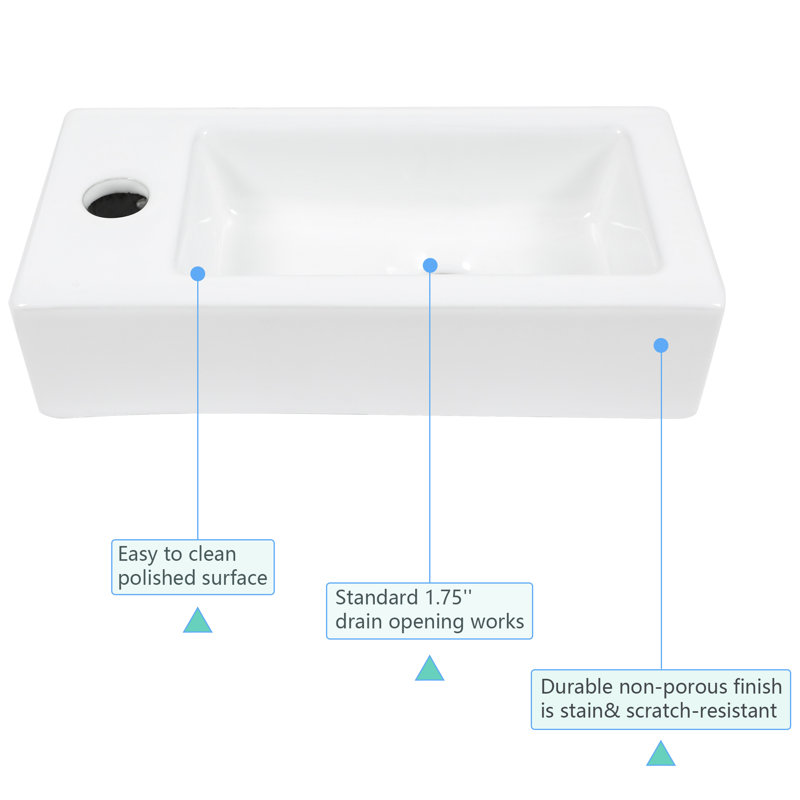 OUMUCH 7'' White Ceramic Rectangular Bathroom Sink