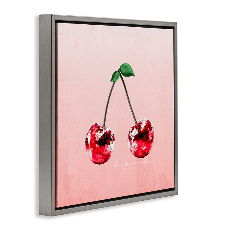 Cadre flottant Happiness Disco Cherries, design par Kim Allen, H 25 po x l 25 po, Cadre flottant gris lustré