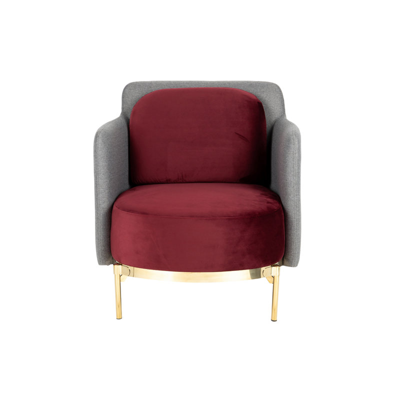 Upholstered Barrel Chair, Burgundy/Grey