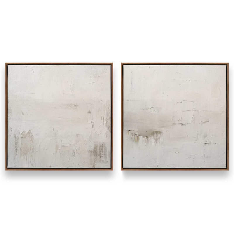 Ensemble de 2 impressions «Whispered Stillness», Cadre flottant en noyer, 16 po x 16 po