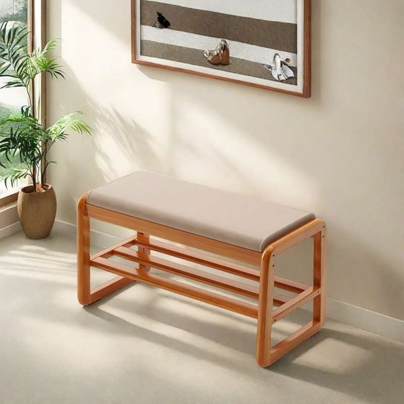 Banc de rangement pour chaussures 31,5 po, Beige / bois naturel
