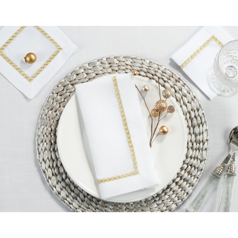 Mayer Collection Polyester Embroidered Square Napkin, Gold