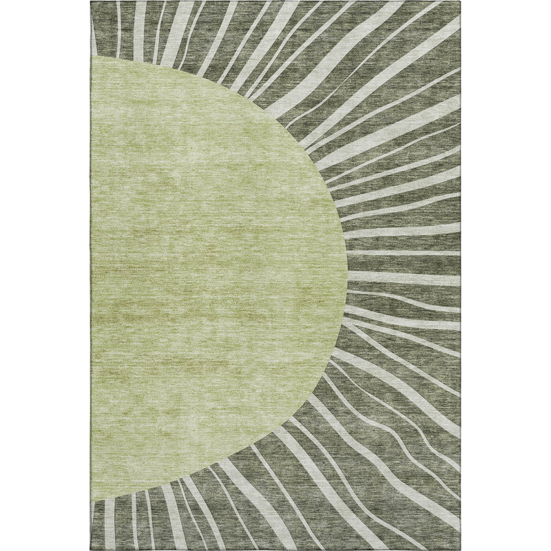 Premium Machine Washable Prisco Olive Rug, Rectangle 2'6" x 3'10"