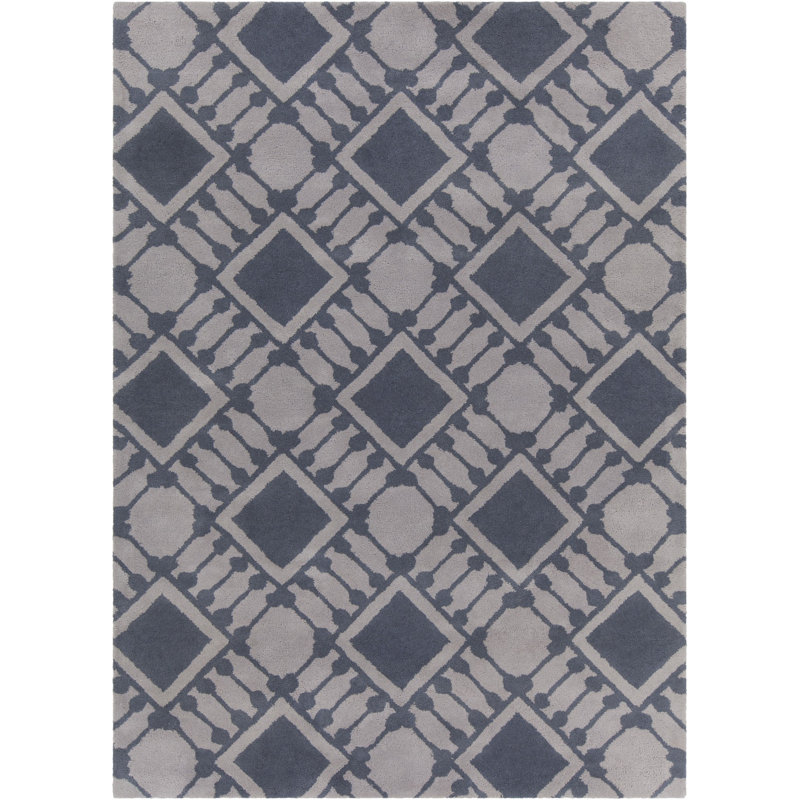 Tapis contemporain en laine à motif géométrique touffeté à la main Armoy, argent, blanc et taupe Armoy, Rectangle 5 pi x 7 pi