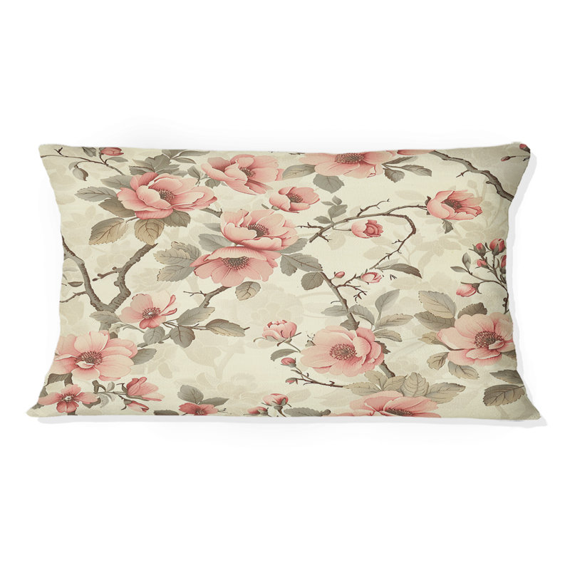 Coussin lombaire rose, rose et vert Garden Dreams I