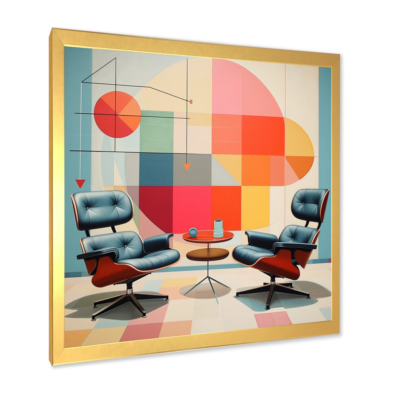 «Mid-Century Eames Delight» coloré - imprimé, H 16 po x l 16 po x P 1 po, Encadrement doré