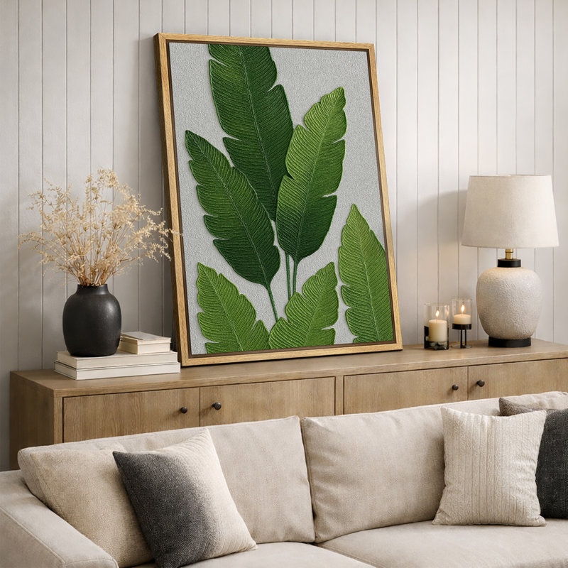 Œuvre botanique de feuille tropicale minimaliste, plante verte moderne, photos, impression sur toile encadrée, Cadre naturel