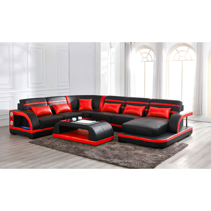 Canapé modulaire en cuir Amaiya, Similicuir assorti rouge, Orienté vers la gauche