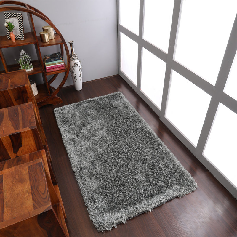 Hand Tufted Shag Polyester Eco-Friendly Area Rugs - Rectangle, Silver Color, Plain Solid Design, High Pile Thick Handmade Anti Skid Area Rugs for Living Room, Bed Room