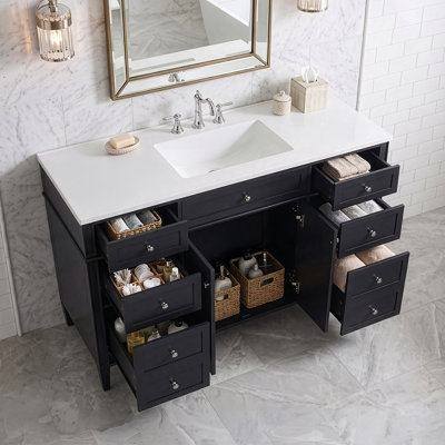 48" Freestanding Bathroom Vanity with Composite Sink Top, 6 Drawers & 2 Soft-Close Doors, Black