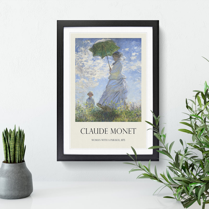 Woman with a Parasol Print by Claude Monet - Picture Frame Painting, Black, 65cm H x 48cm W x 2cm D