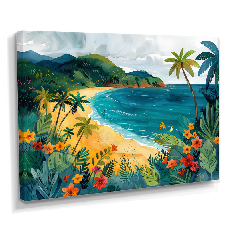 «Orange Green Coastal Beach In Mexico III», reproduction d'art sur la plage, Toile tendue, H 12 po x l 20 po x P 1 po
