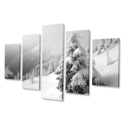 Snow Covered Pine Trees In The Laurentians - Pine Wall Art, White Canvas Print 5 Panel