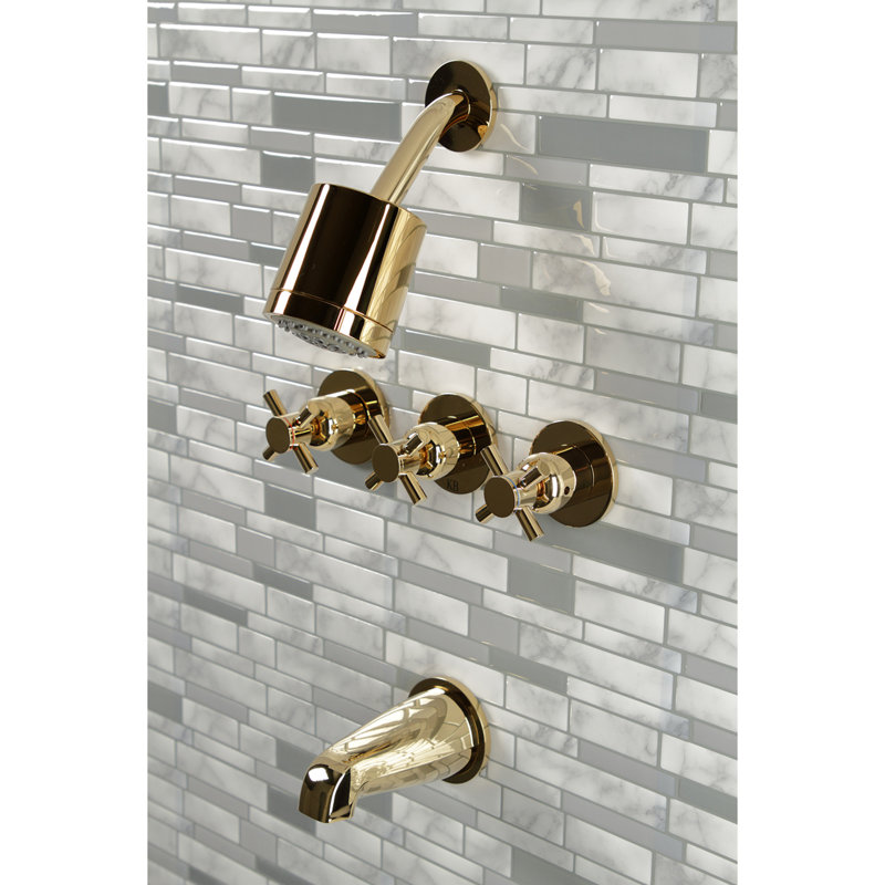 Kingston Brass Concord Triple-Handle Tub and Shower Faucet, Polished Brass