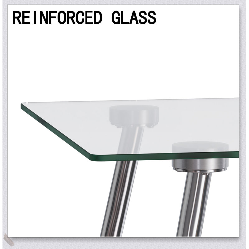 Ensemble de table de salle à manger de 51 pouces en verre pour 4 personnes, plateau moderne en verre trempé avec pieds plaqués argent et chaises en similicuir