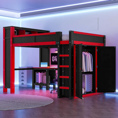 Lit mezzanine peu encombrant avec rangement intégré et charge USB