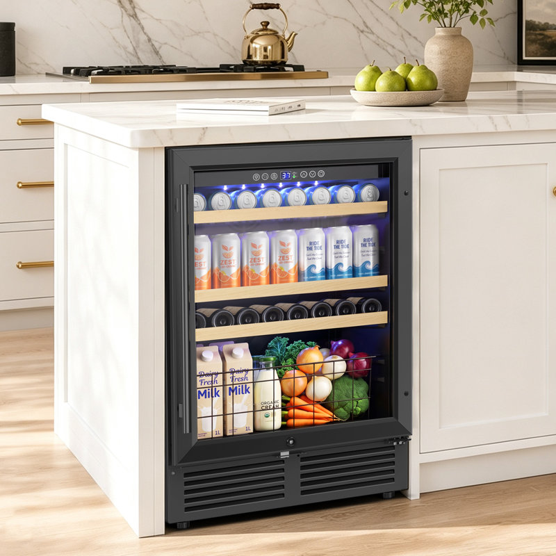 Le réfrigérateur à boissons de 24 pouces peut contenir 190 canettes, une glacière encastrée ou autoportante polyvalente avec 2 poignées de porte, des paniers de rangement, disponible en trois couleurs: argent, noir et blanc