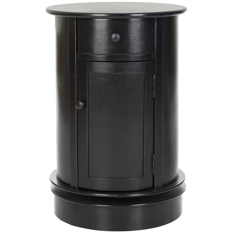Regan Solid Wood Swivel Drum End Table with Storage, Distressed Black